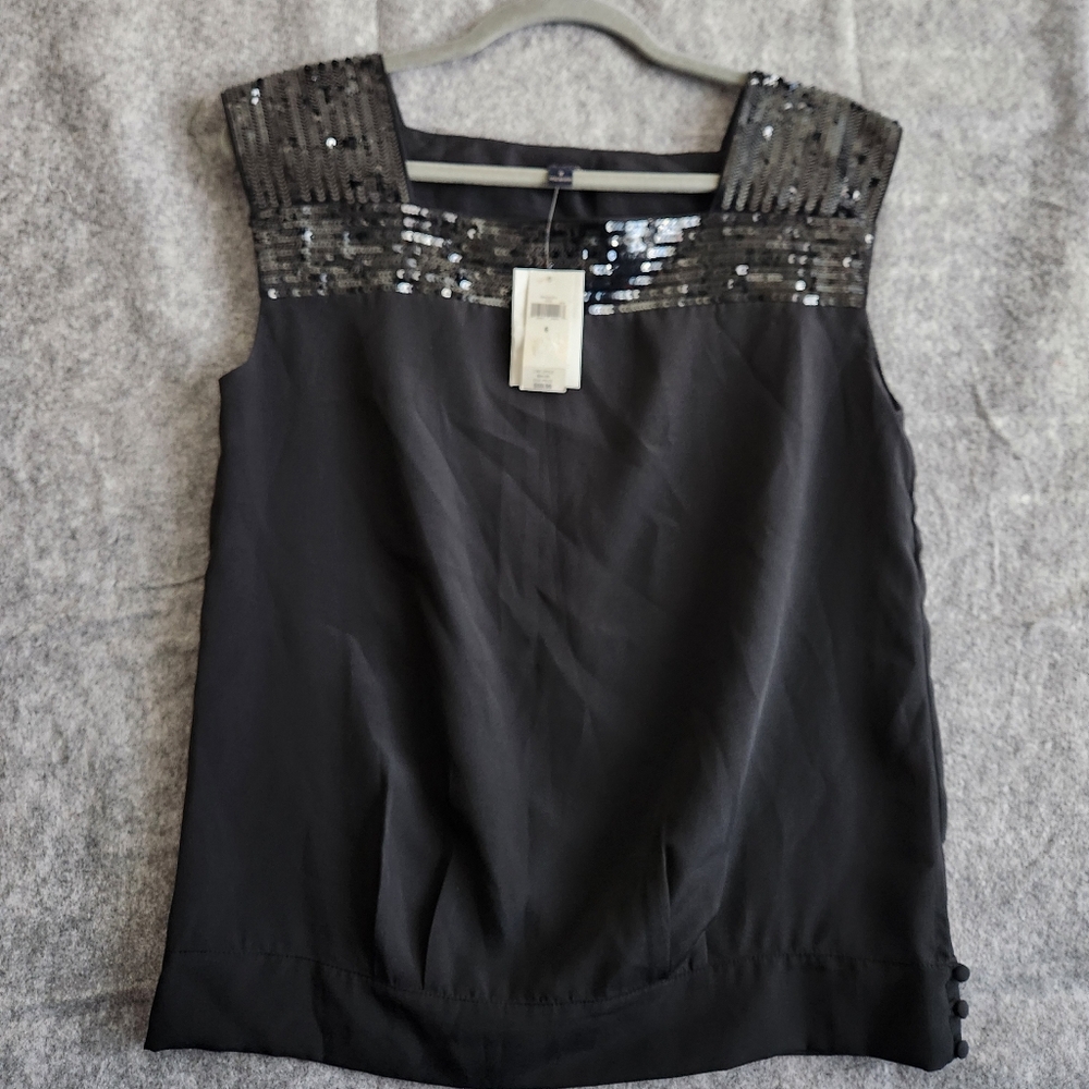Banana Republic Sequin Cami Top Women's 6 Black Evening Formal Square Neck NWT